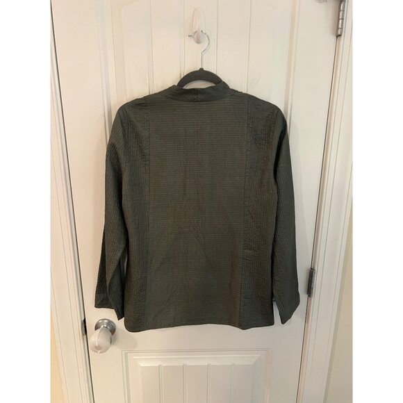 Eileen Fisher Womens Quilted Silk Tussah Open Front Green‎ Jacket Sz M - Picture 5 of 5